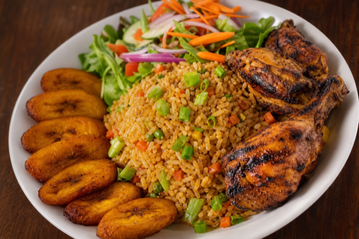 Fried rice with plantains and chicken
